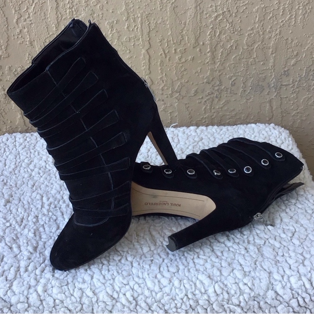 Karl Lagerfeld Black Strappy Heeled Boots